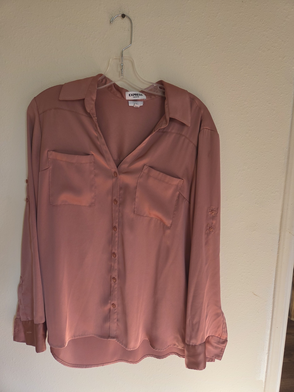 Express Satin Dusty Rose Button-Up Blouse